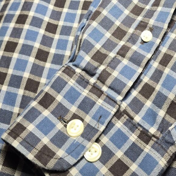 Men's ROUNDTREE & YORKE Blue & Brown Plaid Button Up Shirt sz Large - Picture 2 of 5